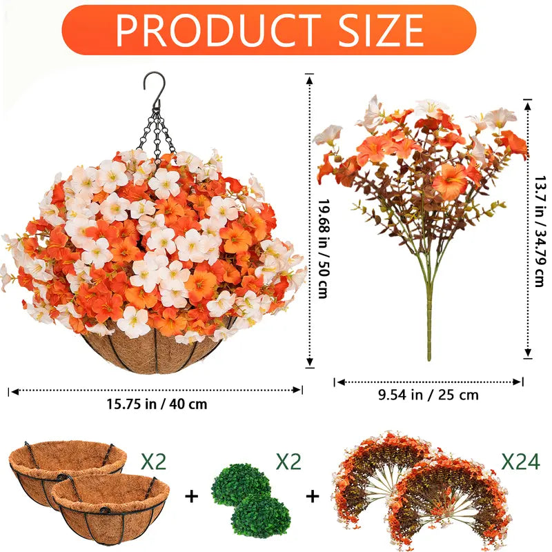 🍂🍂🍂Fall Sale: 2-Pack Artificial Morning Glory Hanging Baskets for Porch & Garden
