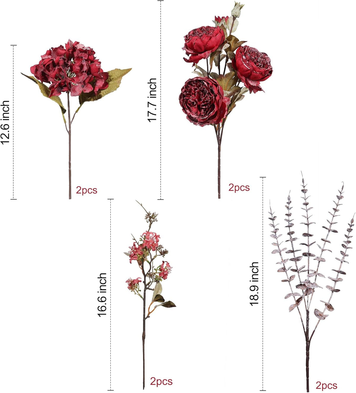 Ivydale Peony Artificial Flowers Bouquet 17.7" Faux Silk Arrangements Fake Peonies Plants Bulk Look Real Dining Table Centerpieces for Home Kitchen Wedding Party Decor, No Vase (Red)