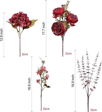 Ivydale Peony Artificial Flowers Bouquet 17.7" Faux Silk Arrangements Fake Peonies Plants Bulk Look Real Dining Table Centerpieces for Home Kitchen Wedding Party Decor, No Vase (Red)