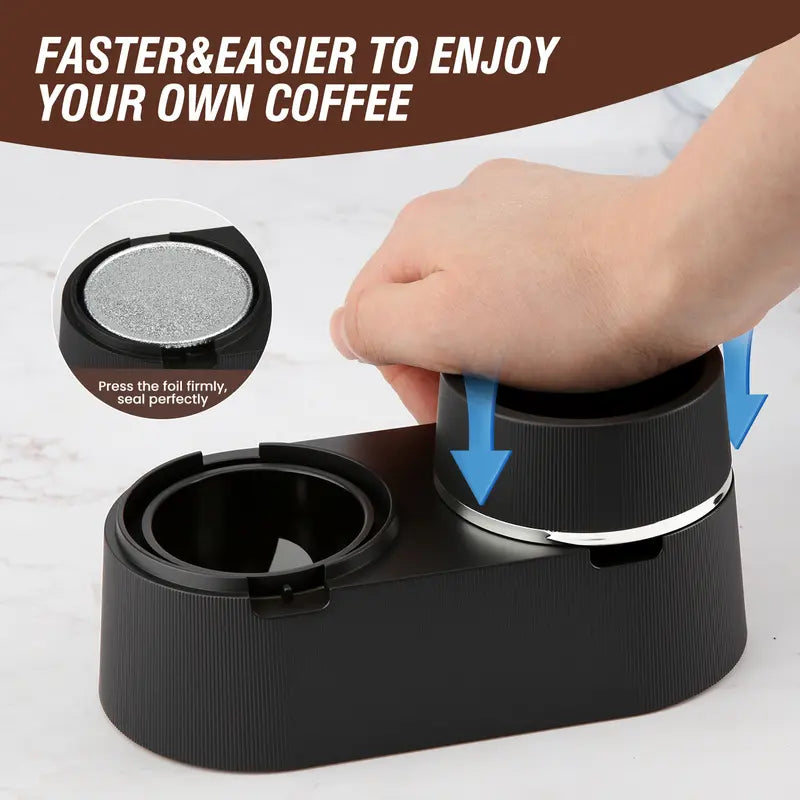 Reusable Aluminum Double Pods Kit for Coffee Machines - Capsule Filling Funnel, Tamper, and 52 Foil Seals