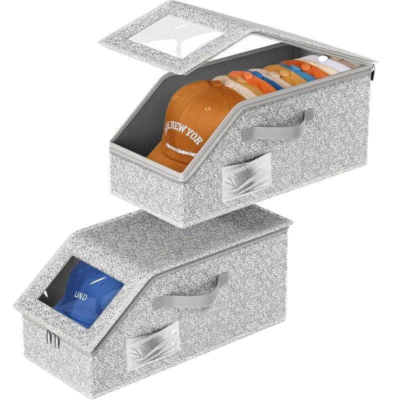 Stackable Hat Storage Boxes for Baseball Caps, Holds Up to 24 Hats, Durable Wardrobe Organizer