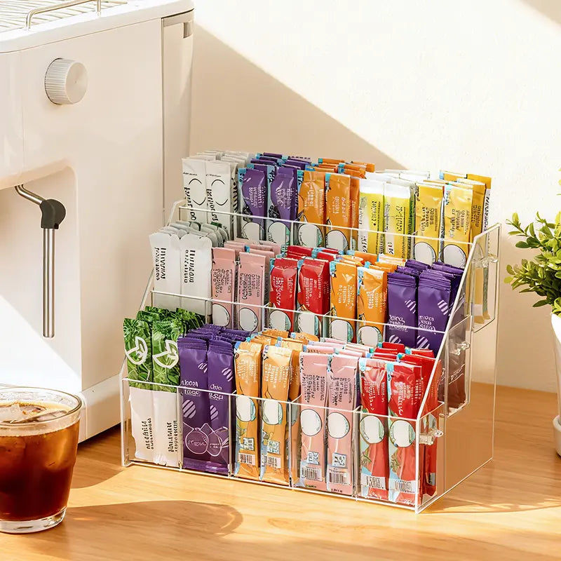15-Slot Clarity Acrylic Drink Packet Organizer - Display Holder and Storage Rack for Water Flavor Mix