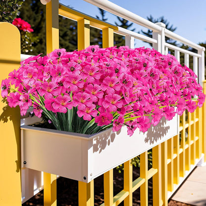 20 Bundles Outdoor Artificial Flowers UV Resistant with Faux Silk Flowers and No Fade Fake Plastic Plants for Spring Summer Outside Planters Porch Window Box Garden Decor, Fuchsia