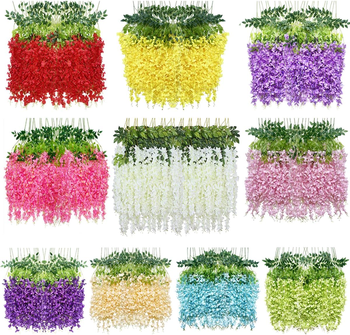 Artificial Wisteria Hanging Flowers-Fake Wisteria Flower Garland Silk Vines Rattan Decor for Home Wedding Arch Wall Garden Greenery Bedroom Outdoor Office Party Decoration (24, Purple)