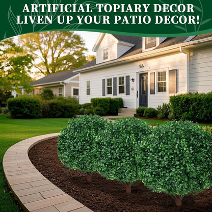 Artificial Boxwood Topiary Ball Trees, 2 Set of 16" UV Resistant Fake Evergreen Shrubs Bushes Plants with Ground Spike, Fake Plants for Outdoor Indoor Front Porch Garden