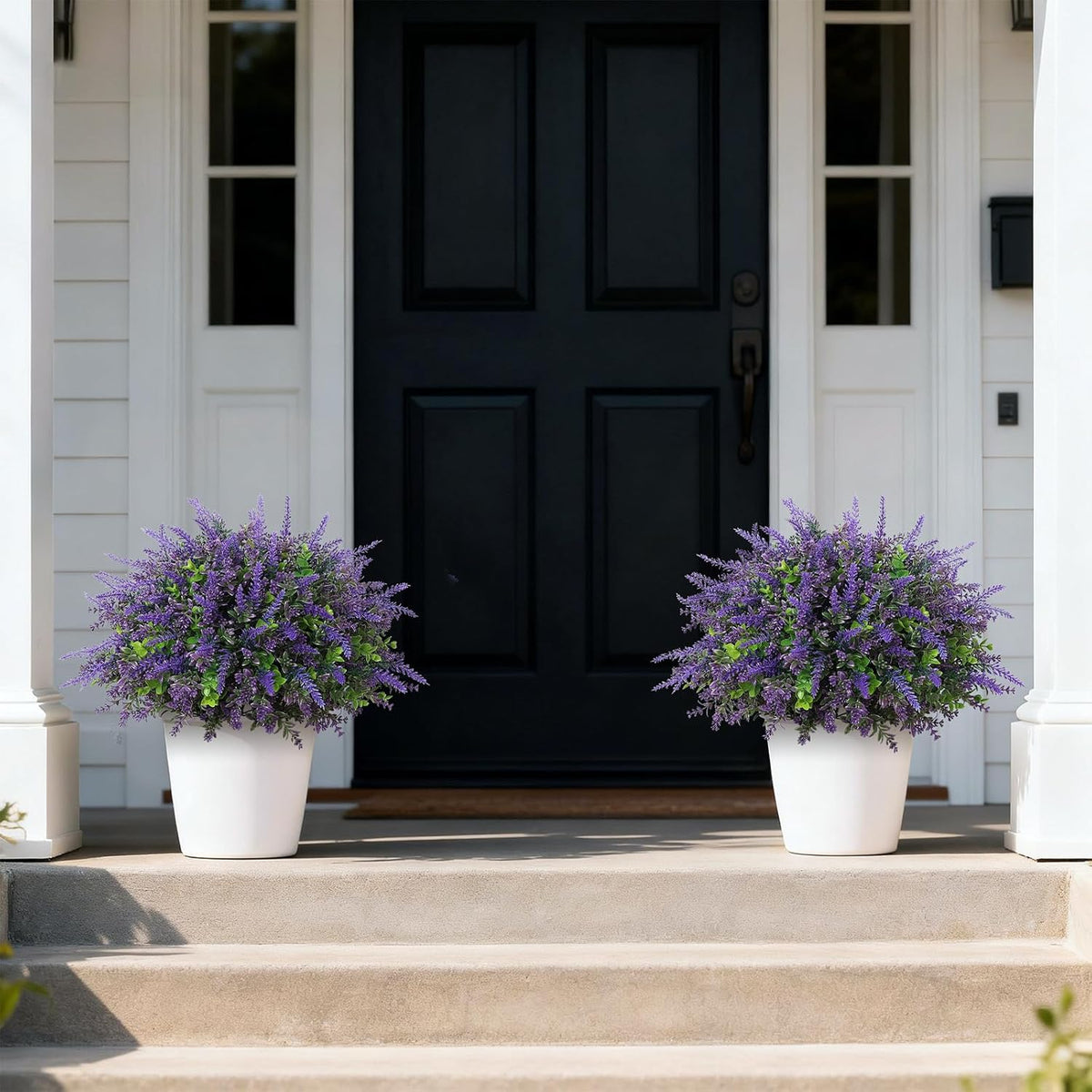 2 Sets Artificial Eucalyptus & Lavender Topiary Trees for Front Door - UV Resistant Potted Faux Plants