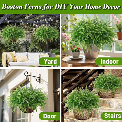 Waipfaru Fake Hanging Fern Plants Outdoor - 2 Pack UV Resistant Artificial Outdoor Hanging Plants, Realistic Faux Greenery Fern for Patio Front Porch Garden Home Decor
