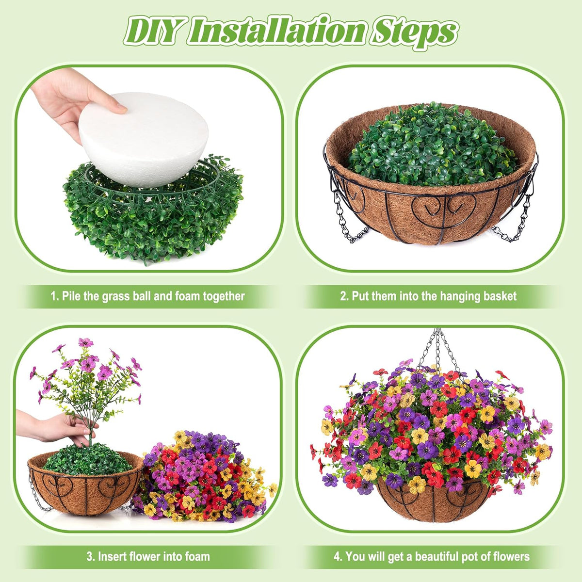 Artificial Faux Hanging Plants Flowers Basket for Spring Outdoor Decoration, Fake Silk Daisy UV Resistant Look Real with Eucalyptus Leaves Summer Outside Decor for Home Patio Garden