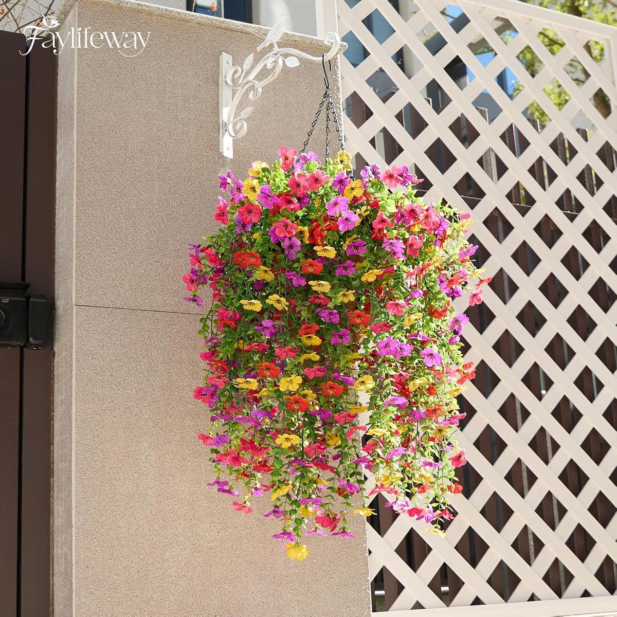 Artificial Hanging Flowers for Outdoors, 4 Pcs UV Resistant Artificial Outdoor Flowers, Silk Flowers for Outside Patio Porch Front Yard Window Garden Indoor Decor (Spring Color, 4 Pcs)