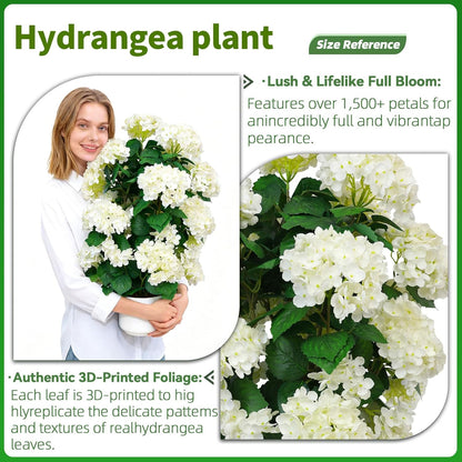 Faux Hydrangea Tree – 30 Inch Hydrangea Tree Artificial with White Flowers, UV Resistant Outdoor Hydrangea Artificial Plants in Pot for Indoor Outdoor Home Porch Decor (2 Pack)