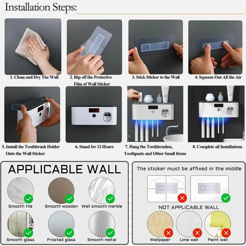 Wall-Mounted Multifunctional Bathroom Organizer - Adhesive No-Drilling Toothbrush Holder