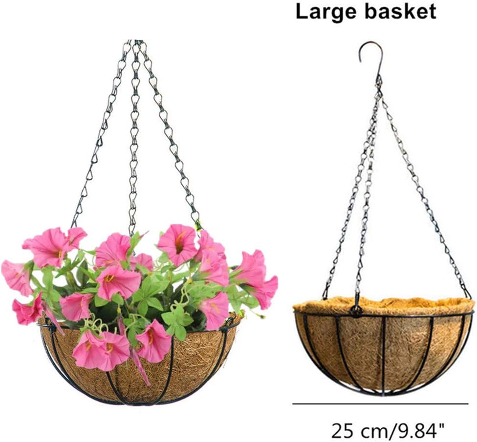 Hanging Basket Artificial Flowers Morning Glory for Balcony Outdoor Decoration, Rose Red (Big Basket and Artificial Flowers)