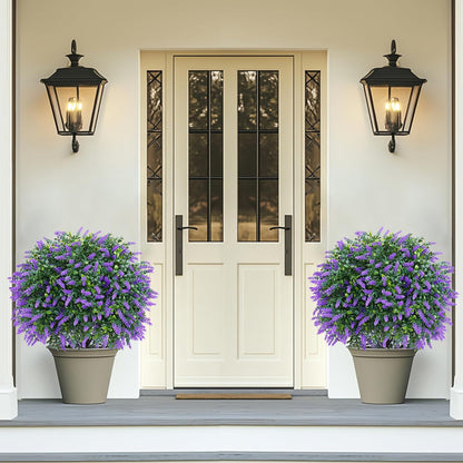 Artificial Boxwood Topiary Ball with Lavender, Set of 2 Artificial Shrub Bushes with Ground Spike, UV Resistant Fake Evergreen Plant Tree for Porch Outdoor Planters Indoor Valentine's Day
