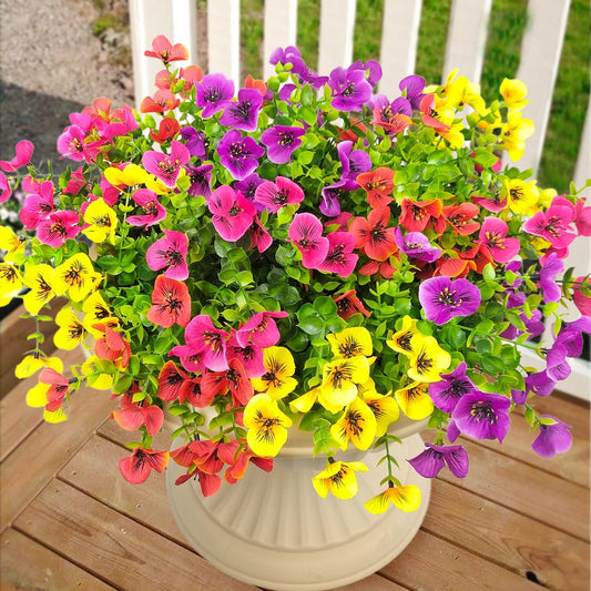 Pansies Artificial Flowers for Outdoors 12 Bundles Fake Silk Pansy Faux Plastic Plants UV Resistant for Home Outside Garden Planter Front Door Porch Yard Patio Decor (Multicolor)