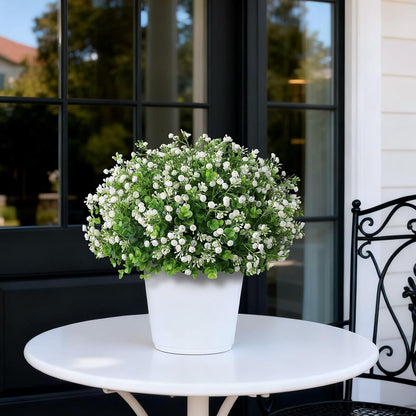 Artificial Eucalyptus with Baby's Breath Topiary Ball Trees - 2 Set Faux Potted Plants