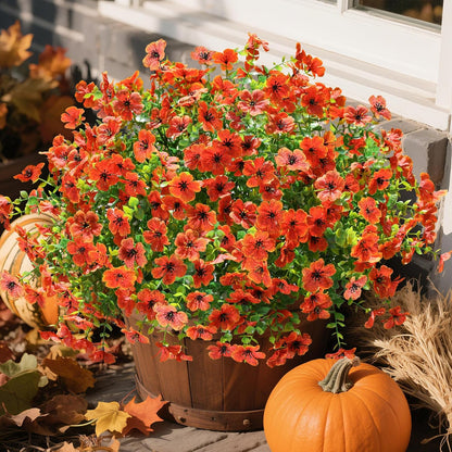 florisso Artificial Fake Fall Mums Flowers Plants for Outdoor Outside Decoration, 12 Bundles Faux Silk Orange Daisy UV Resistant Look Real for Autumn Front Door Porch Planter Patio Garden Home