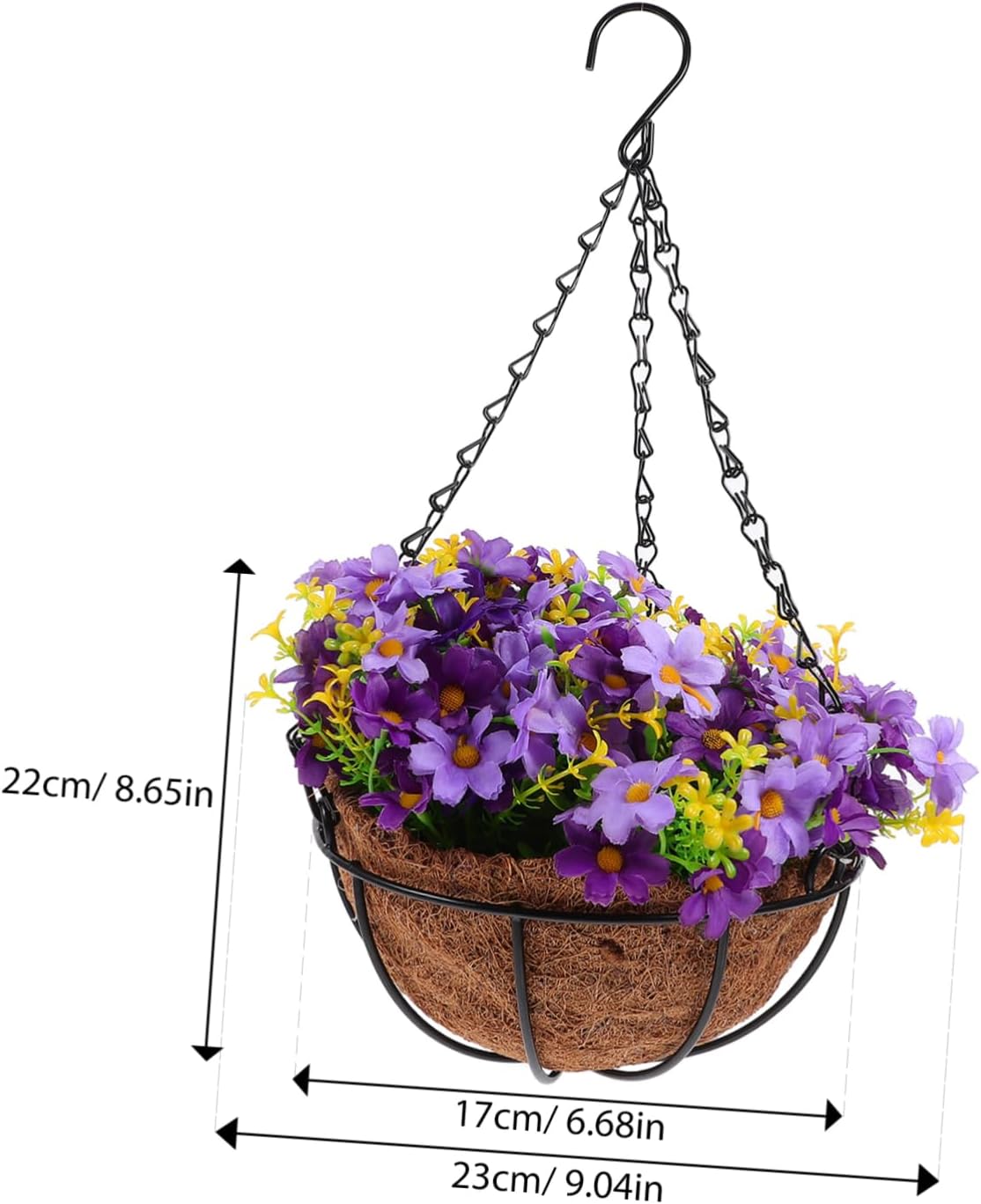 Outdoor Hanging Basket Purple Artificial Flowers Faux Plant in Pot Iron Hanging Flower Garland for Porch