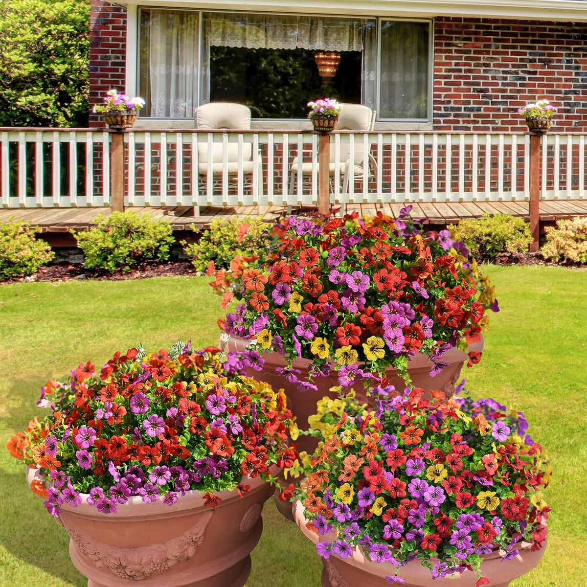 INQCMY Artificial Flowers for Outdoors Faux Plants Outdoor Fake Flowers Spring Decoration, 12 Bundles Faux Silk Colorful Daisy Realistic UV Resistant for Outside Home Planter Window Porch Patio Yard