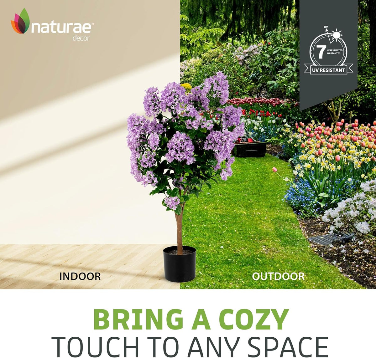 Naturae Decor Purple Crape Myrtle Tree - Lifelike Artificial Indoor and Outdoor Flower Tree - UV Resistant - 36 in High