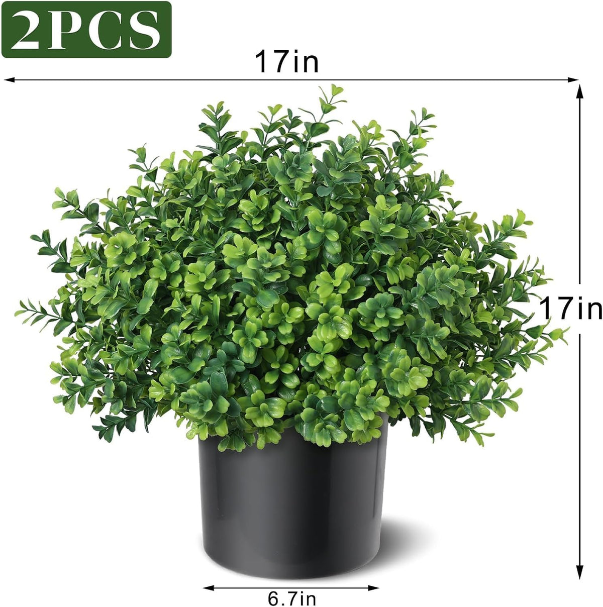 Set of 2 Artificial Boxwood Topiary Trees for Front Door - Faux Realistic Greenery Potted Plants, Fake Outdoor UV-Resistant Bushes with Pots for Porch, Farmhouse, Home, Garden Decor