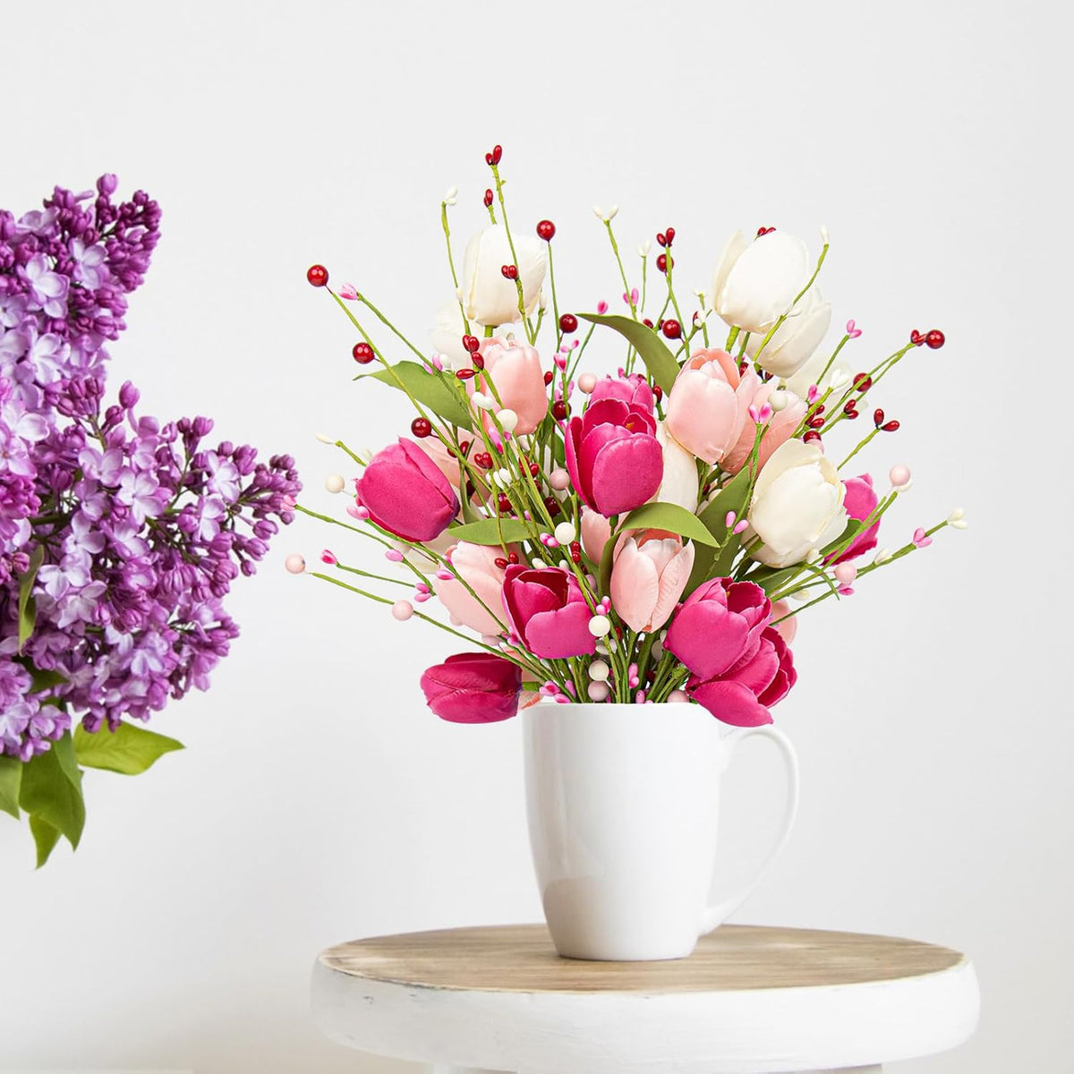 VioletEverGarden Valentines Day Decorations 6 Pack Valentines Flowers 17 inch Valentine’s Day Picks with Tulip Berry for Valentine’s Day Wedding Party Center Pieces