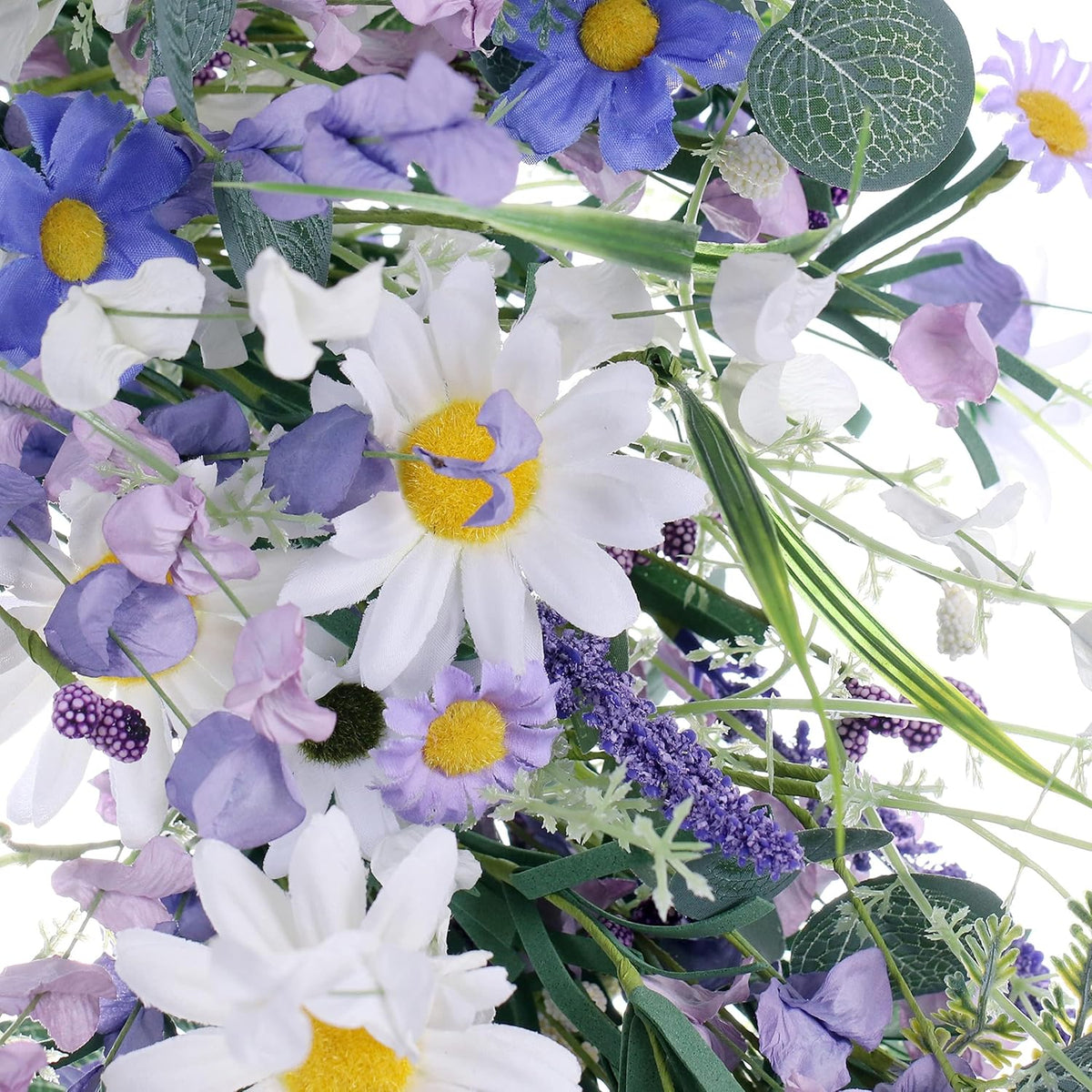 22 Inches Spring Wreaths for Front Door Blue Spring Door Wreath Summer Floral Wreath with Wildflower Lanvender for Wall Porch Indoors Outdoor Window Home Decorations