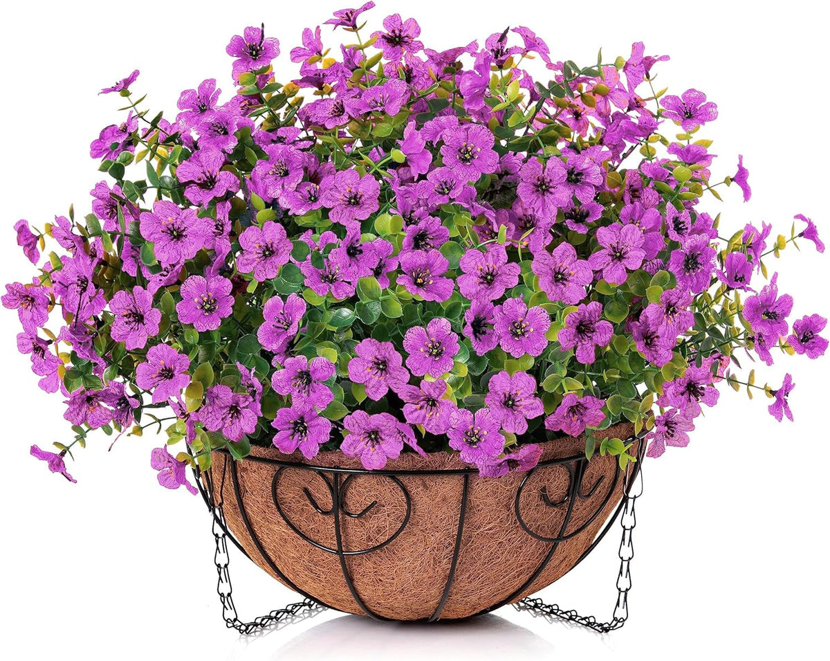 HyeFlora Artificial Fake Hanging Plants Flowers Basket for Outdoor Outside Porch Spring Decoration, Faux Silk Purple Daisy Realistic UV Resistant in Planter for Home Patio Balcony Garden Yard