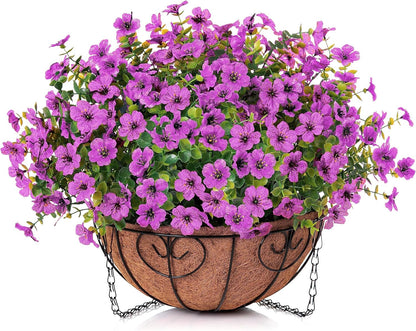 HyeFlora Artificial Fake Hanging Plants Flowers Basket for Outdoor Outside Porch Spring Decoration, Faux Silk Purple Daisy Realistic UV Resistant in Planter for Home Patio Balcony Garden Yard
