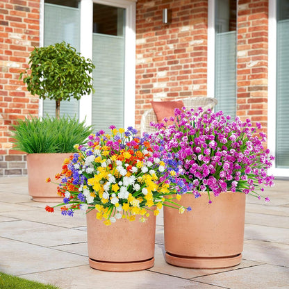 Ouddy Decor 12 Bundles Artificial Flowers for Outdoors UV Resistant Fake Plastic Plants Faux Boston Fern Greenery Stems for Spring Summer Indoor Garden Patio Window Box Kitchen Home Decor, Mixedcolor