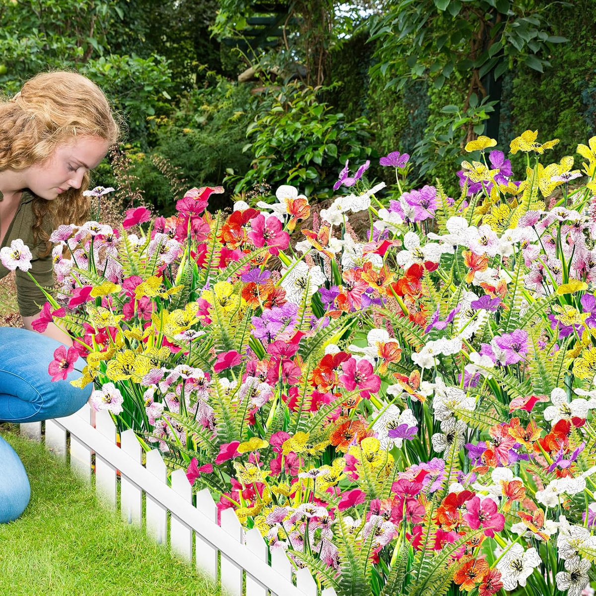 14 Pcs Artificial Flowers Outdoor UV Resistant Fake Flower for Outside Faux Greenery Plant Planter Plastic Flowers - No Maintenance Outdoor Faux Flowers for Porch Garden Home Decor (Mix 4)