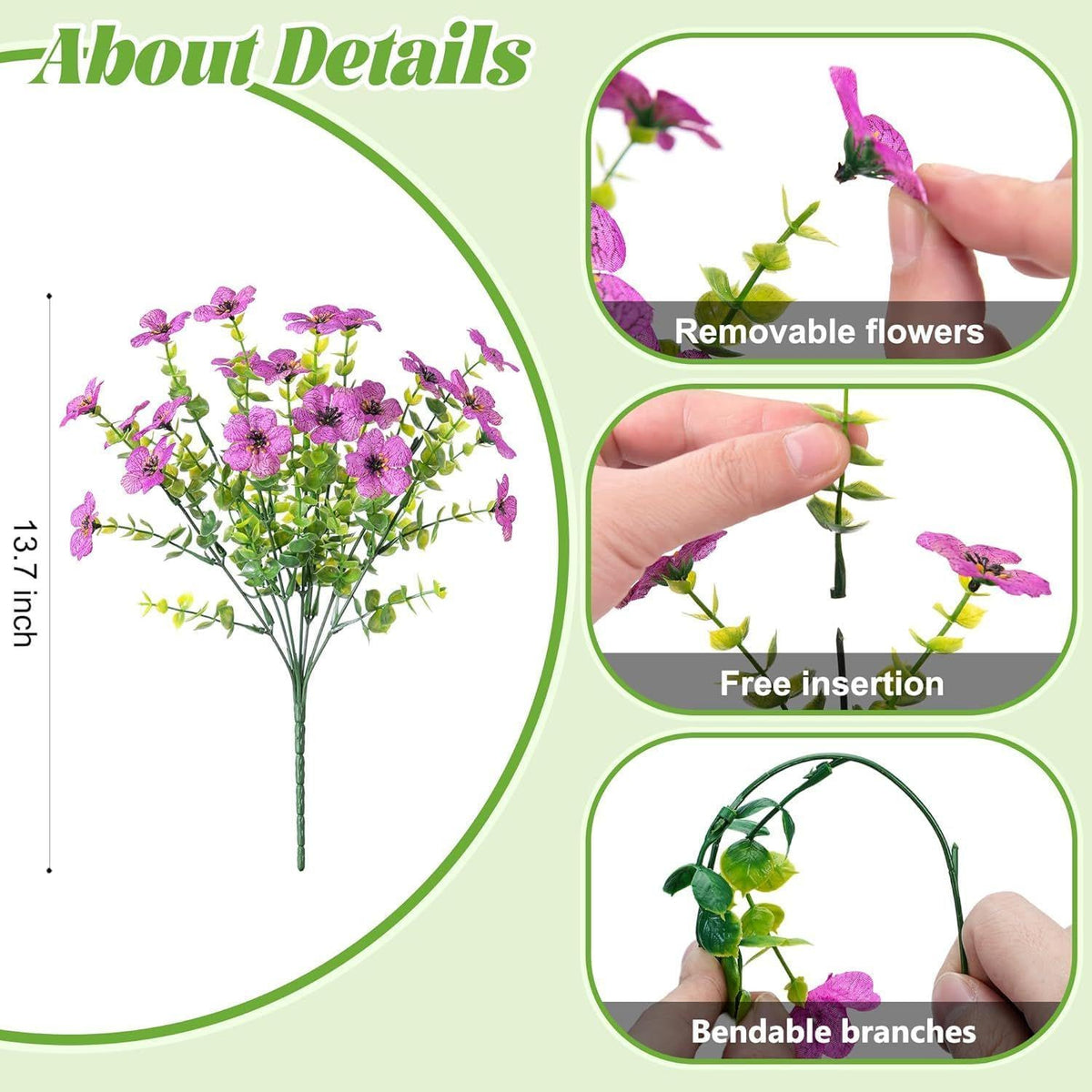Ammyoo Artificial Fake Plants Flowers for Outdoor Spring Decor, 12 Bundles Faux Silk Mums for Planter Pot Colorful UV Resistant Look Real for Front Door Porch Patio Outside Yard(Purple Pink)