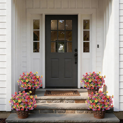 2 Set of Artificial Morning Glory & Eucalyptus Topiary Trees - Faux Silk Flower Potted Plants, UV-Resistant Fake Outdoor Morning Glory Bushes for Front Door, Farmhouse, Garden Decor (Mixed Color)