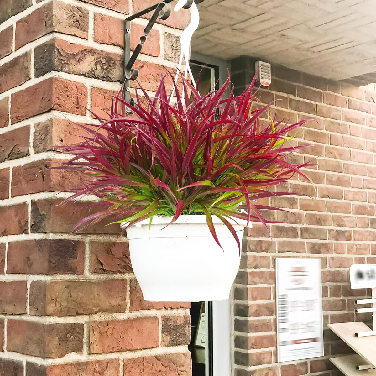 Uieke 28 Bundles Artificial Outdoor Plants UV Resistant Fake Grass Plants Faux Plastic Plants Greenery Shrubs for Home Garden Pathway Window Box Front Porch Summer Fall Decor, Deep Red