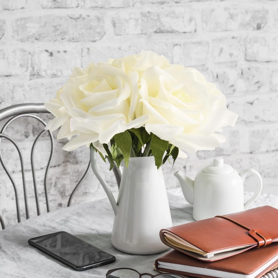 Eyamumo Fake Flowers, Faux Silk Real Touch Artificial Rose Flowers for Decoration DIY, Wedding Party, Home Office Decoration and Dining Table Centerpiece, 7Pcs (White-30cm, 30CM)