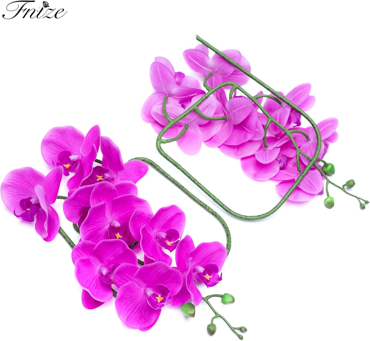 Fnize Artificial Orchid Stems Real Touch Latex Phalaenopsis Branches Faux Cymbidium Flowers 9 Large Petals 38 Inches 2 Pcs (Rose red)