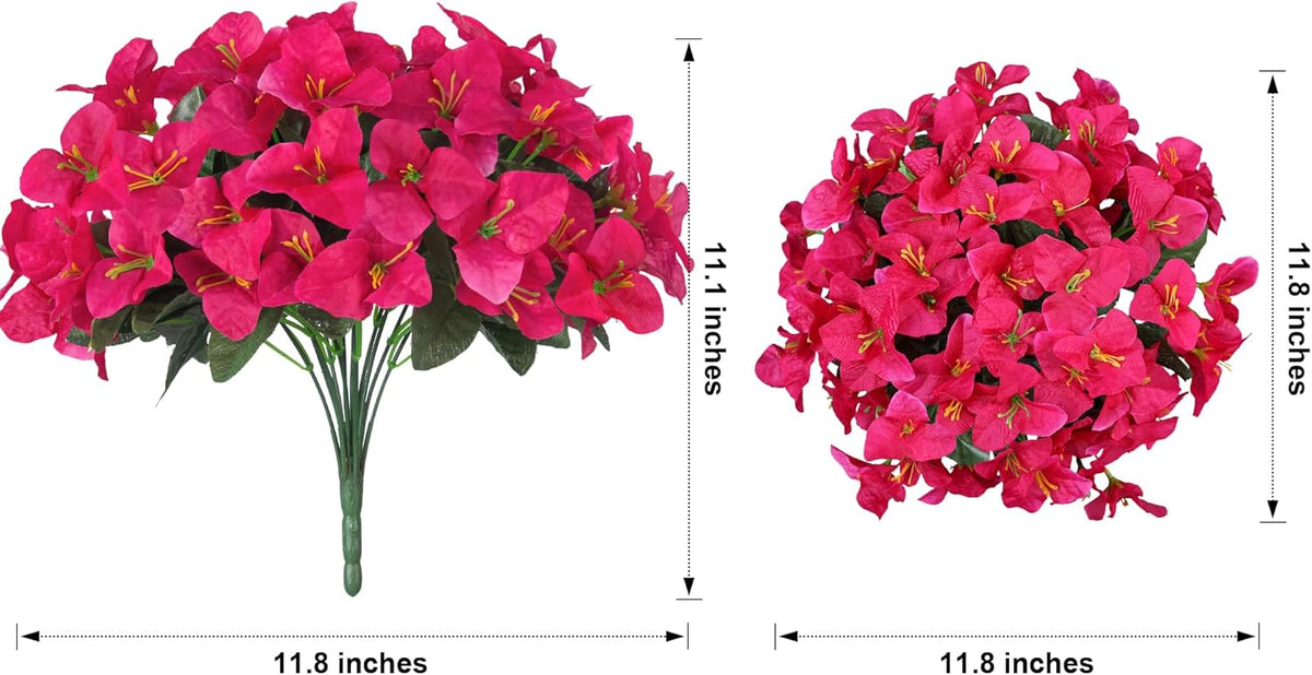 Fake Bougainvillea Artificial Flowers for Outdoors Spring Decor, 4 Bundles Outdoor Bougainvillea Silk Flowers for Outside Faux Plants UV Resistant Realistic for Planter Patio Porch Garden, Hotpink