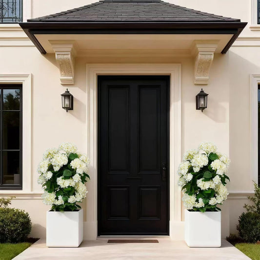 Faux Hydrangea Tree – 30 Inch Hydrangea Tree Artificial with White Flowers, UV Resistant Outdoor Hydrangea Artificial Plants in Pot for Indoor Outdoor Home Porch Decor (2 Pack)