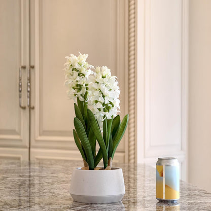365 Blooming Decor 16 inch Tall White Potted Faux Hyacinth Flower Plant with River Stone-Luxury Artificial Garden Hyacinth for Home, Office Decoration, Housewarming