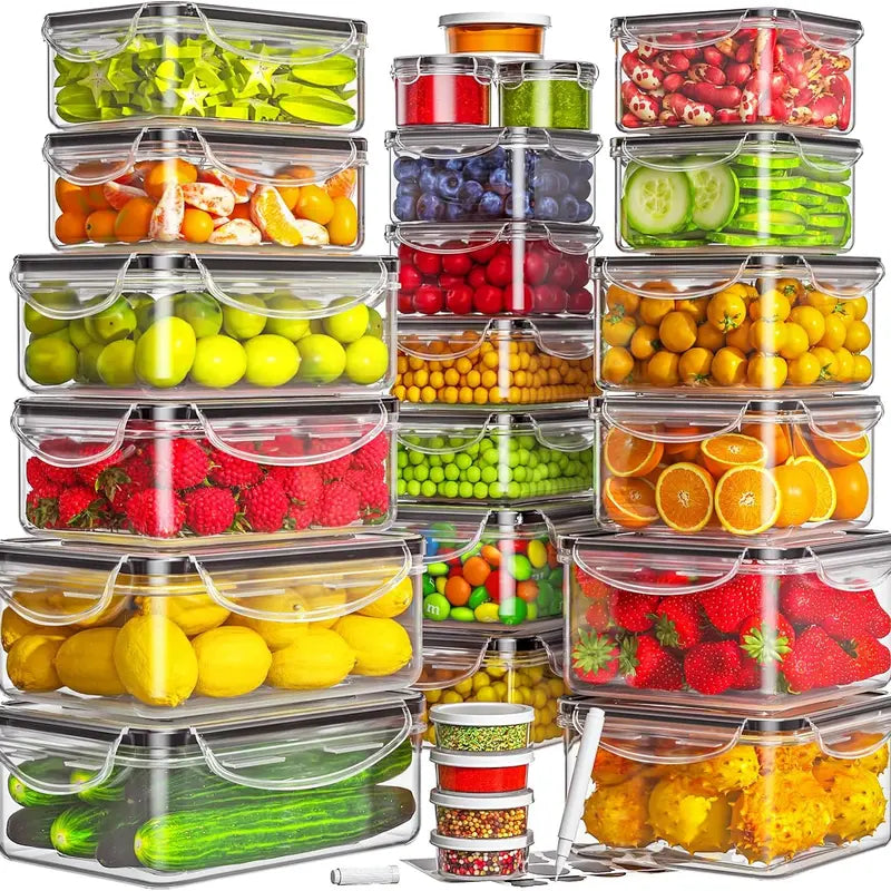 40-Piece Rectangular Plastic Kitchen Food Storage Set - 20 Bases & 20 Lids, Airtight & Leakproof