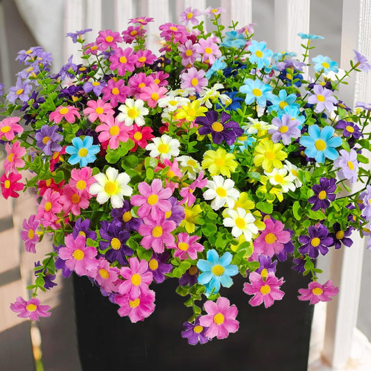 Artificial Flowers for Outdoor Decoration, 6 Bundles UV Resistant Artificial Daisies Silk Wild Flower Fake Flowers for Outside Front Porch Patio Garden Window Box Planters Decor(12 color mixing)