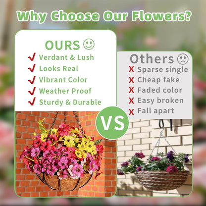Artificial Flowers For Outdoors, 24 Bundles UV Resistant Fake Outdoor Flowers Faux Artificial Flower Plastic Plants for Outside Garden Porch Window Pot Spring Summer Home Decor (Multi Color-B, 24)