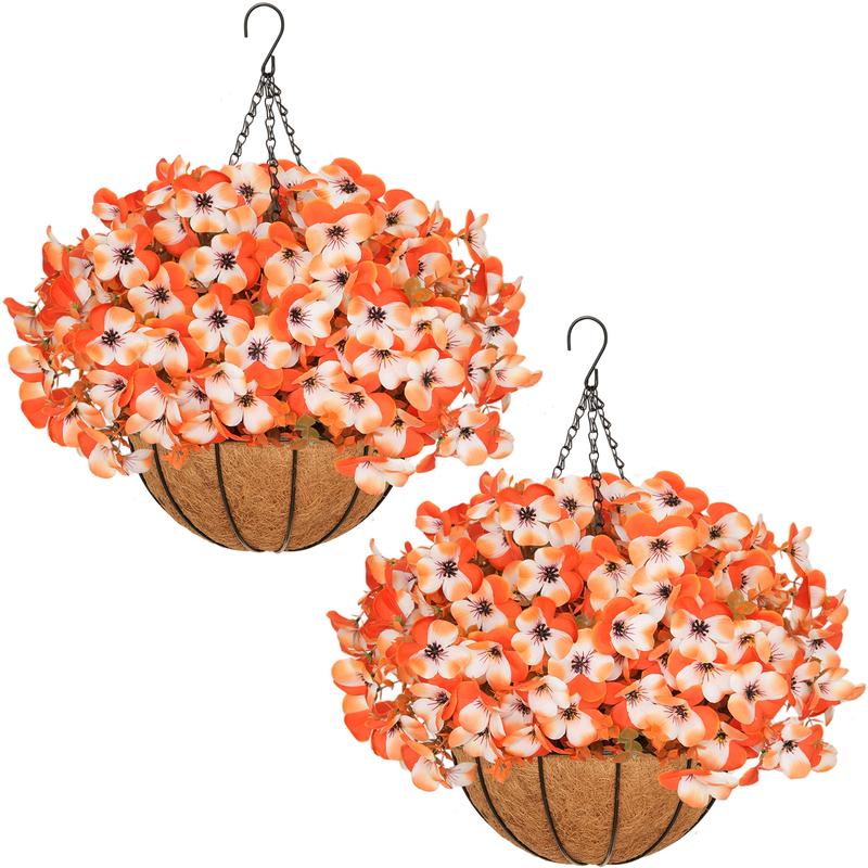 🍂🍂🍂Fall Sale: 2-Pack Artificial Morning Glory Hanging Baskets for Porch & Garden
