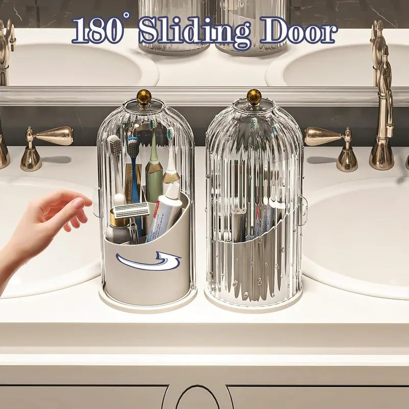 Modern Durable Acrylic Toothbrush Holder with 360-Rotating Transparent Cover
