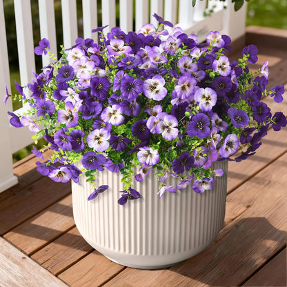 INQCMY Artificial Fake Pansy Flowers for Outdoor, 12 Pcs Faux Silk Pansies Flower for Spring Summer Decoration, UV Resistant Fake Plants for Outside Planter Porch Yard Patio Home Decor(Double Purple)