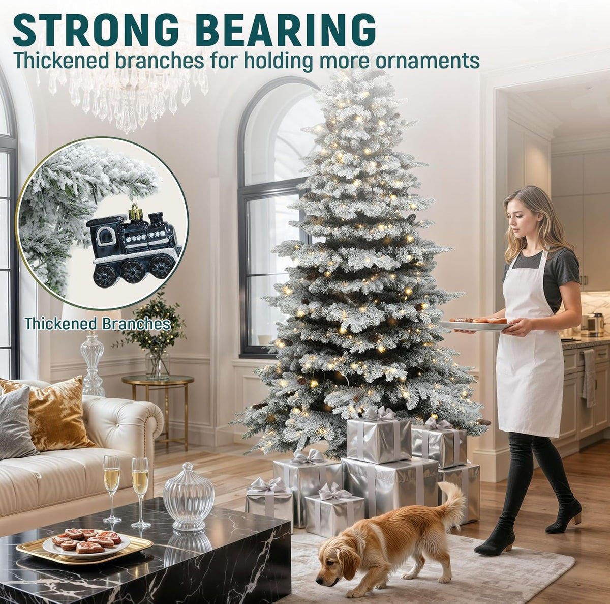 Serene Prelit Flocked Remote Artificial Holiday Decor Kit