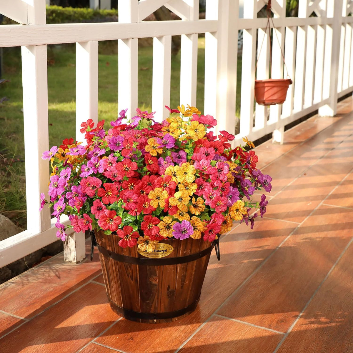 Artificial Flowers for Outdoors Spring Decor, 16 Bundles UV Resistant Realistic Fuax Silk Flowers, Fake Plants for Planter Indoor and Outdoor Garden Porch Patio Window Box Yard Farmhouse