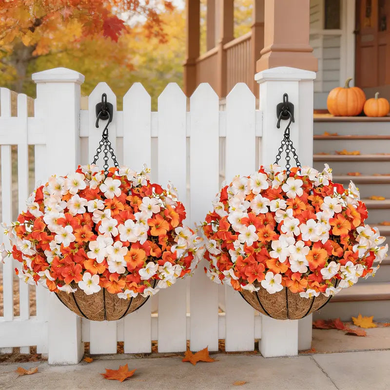 🍂🍂🍂Fall Sale: 2-Pack Artificial Morning Glory Hanging Baskets for Porch & Garden