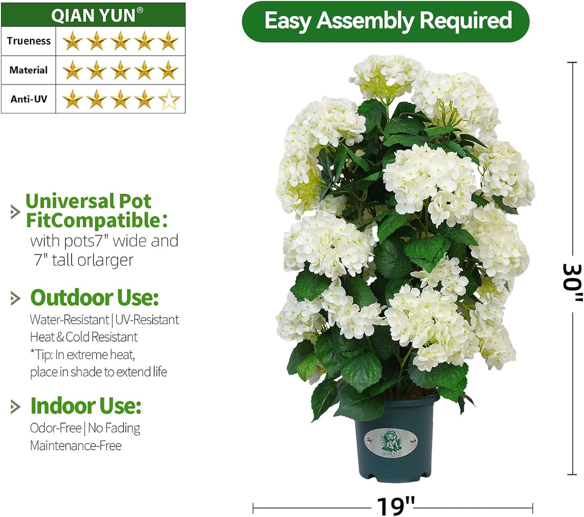Faux Hydrangea Tree – 30 Inch Hydrangea Tree Artificial with White Flowers, UV Resistant Outdoor Hydrangea Artificial Plants in Pot for Indoor Outdoor Home Porch Decor (2 Pack)