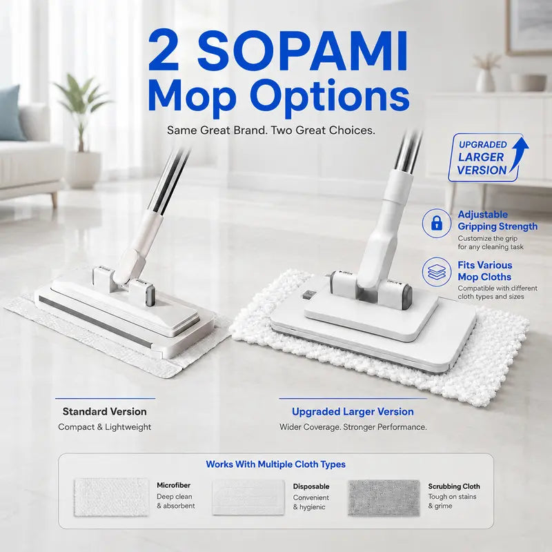 Retractable Disposable Pad Handheld Mop - Clamp-and-Go Wet Dry Tool with Hands-Free Automatic Clamp