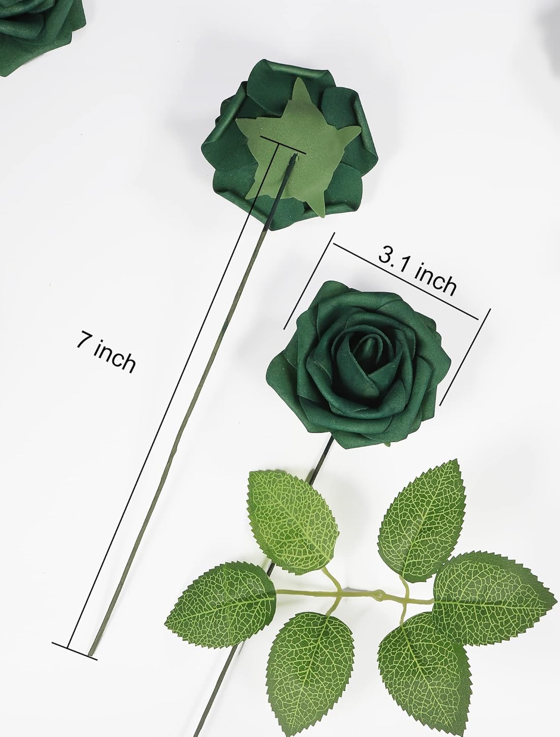50 Pcs Artificial Flower，Real Touch Foam Roses w/Stem DIY for Wedding Bouquet Centerpieces Party Shower Home Decor-Green boxpack